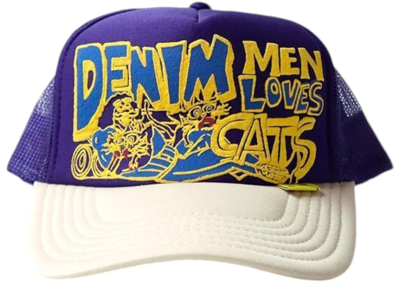 Kapital Men Love Cats Denim Trucker Hat Purple/Yellow - 1