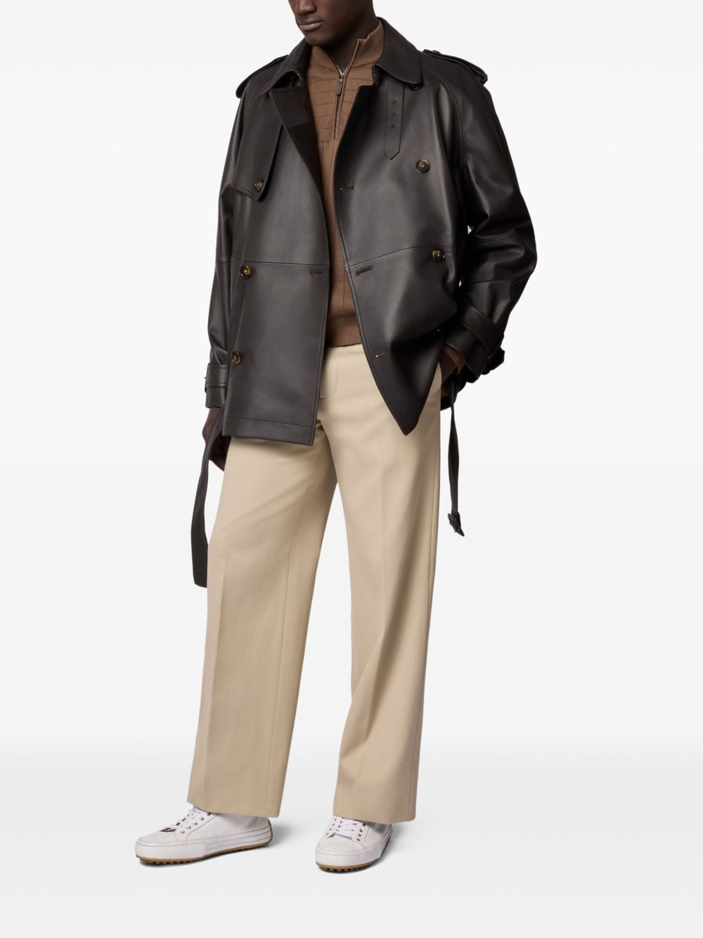 short leather trench coat - 2