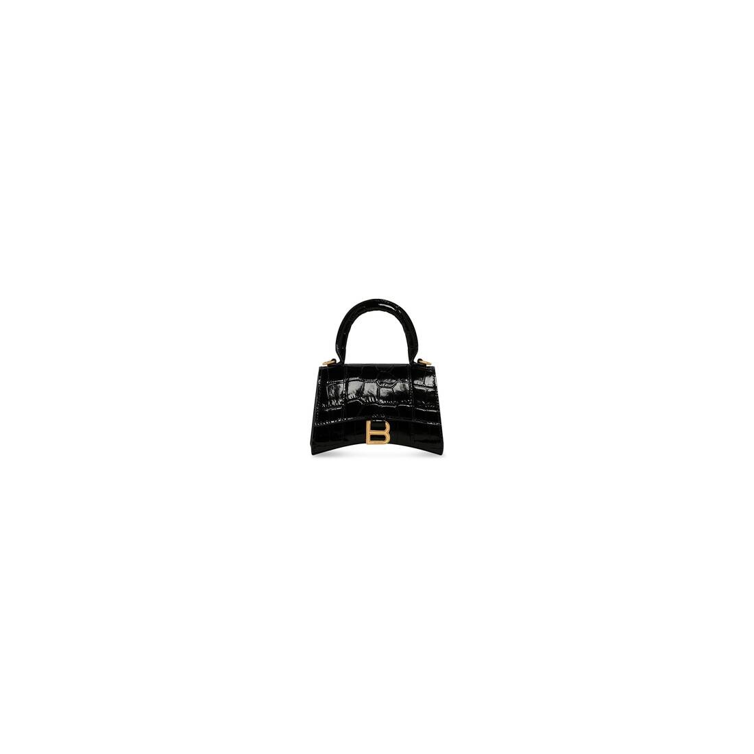 Women's Hourglass Mini Handbag With Chain Crocodile Embossed in Black - 1
