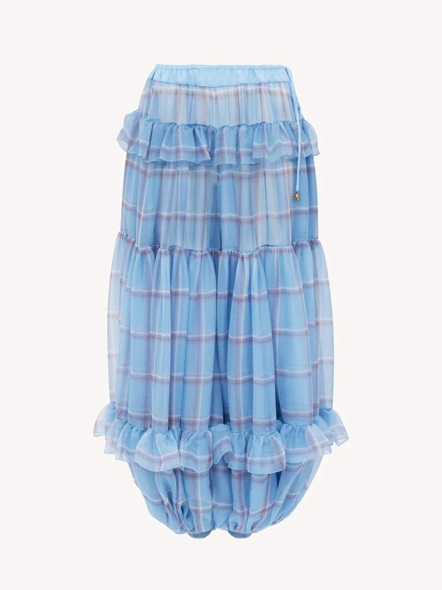 FLUID PLEATED PANTS IN CHECK SILK MOUSSELINE - 1