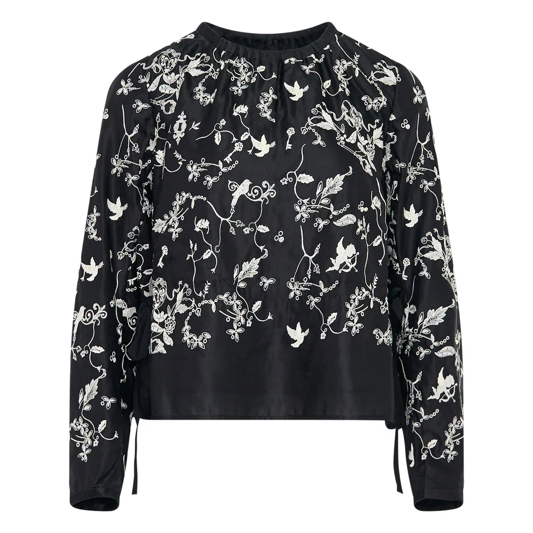 Long Sleeve Embroidered Blouse - 1