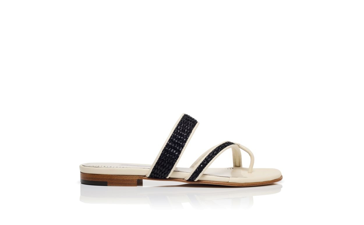 Cream Raffia Flat Sandals - 1