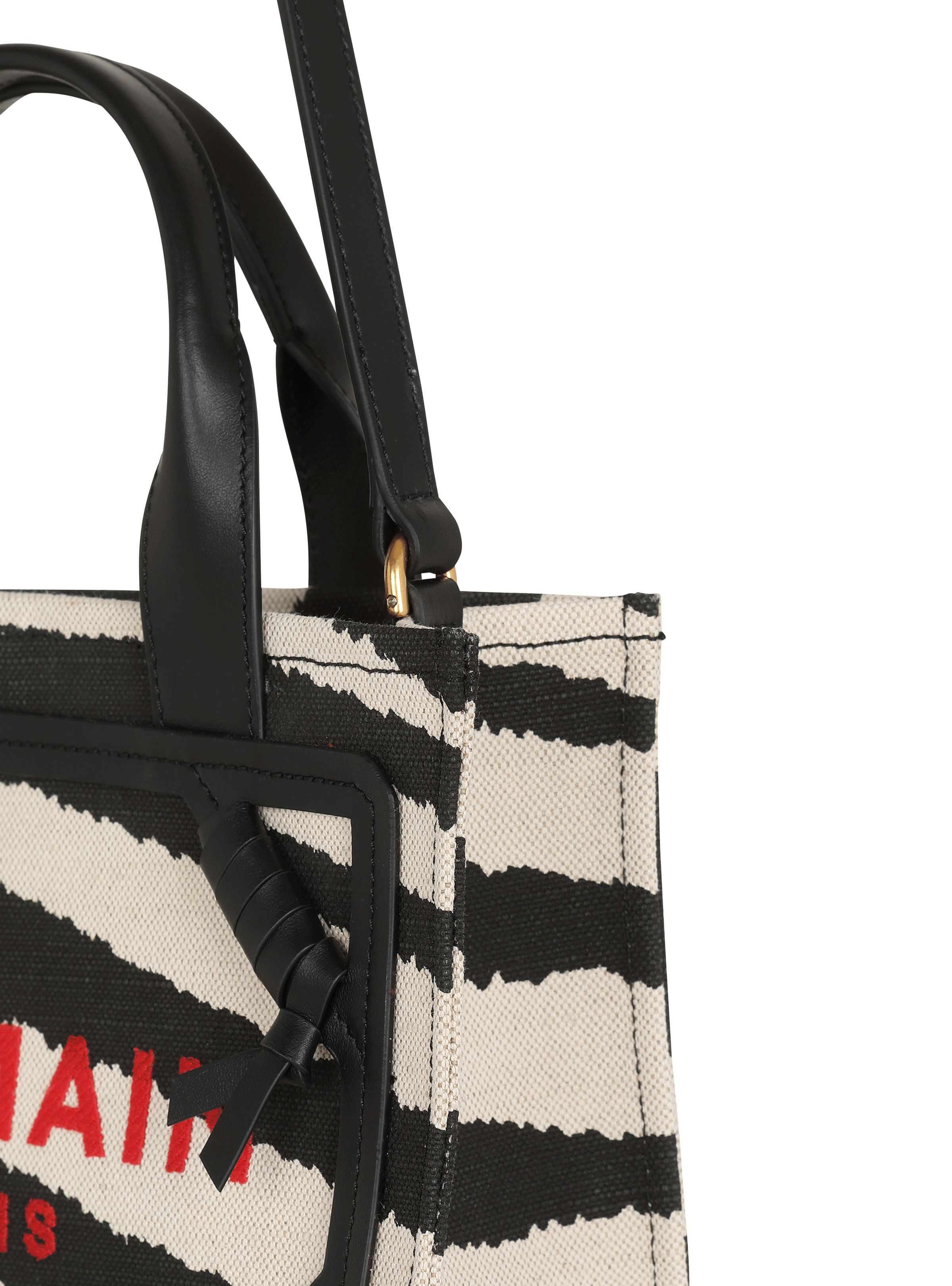 B-Army small zebra print canvas shopping bag with leather inserts - 6