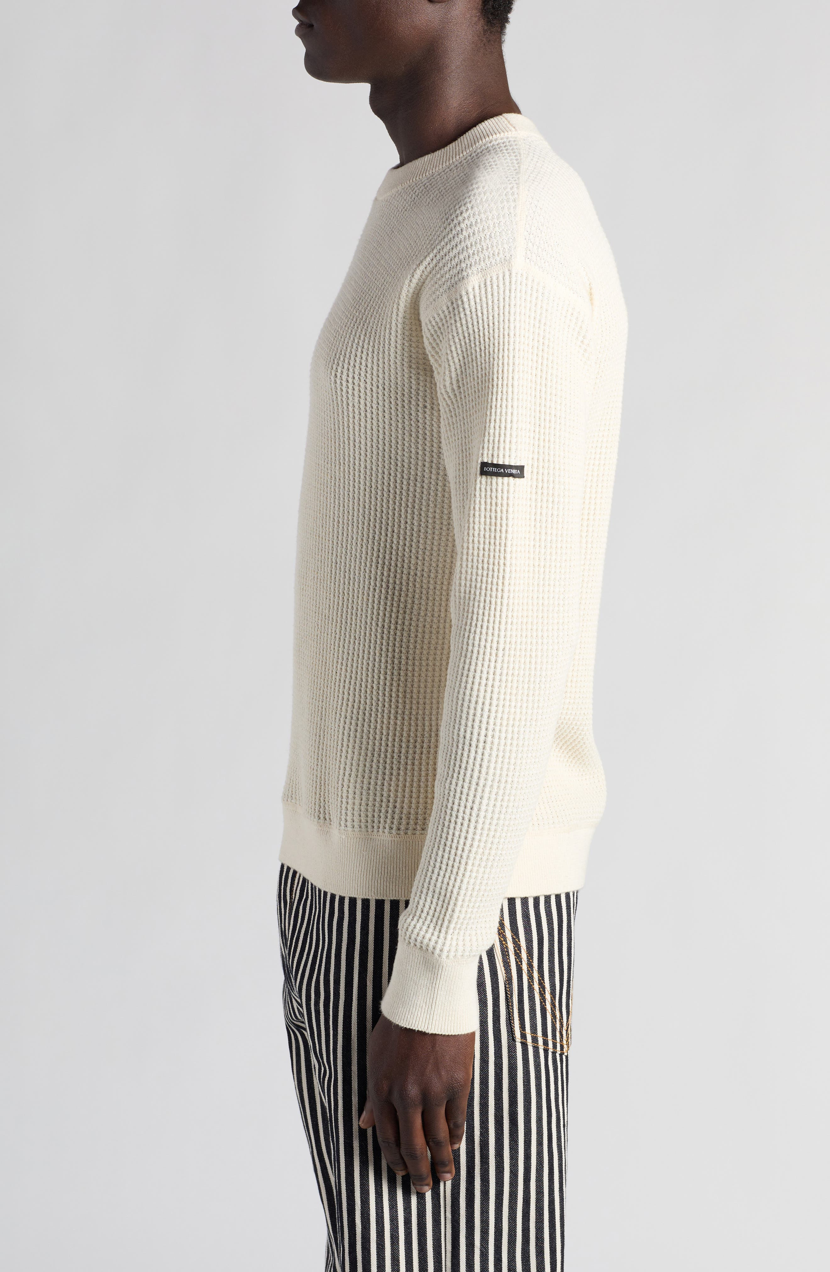 Bottega Veneta Hemp & Cotton Waffle Knit Crewneck Sweater in 9300 Dove/Chalk at Nordstrom - 4
