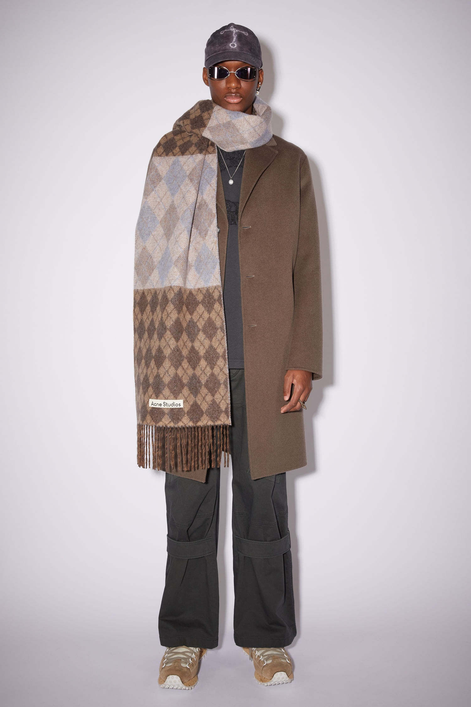 Wool argyle scarf - Brown - 3