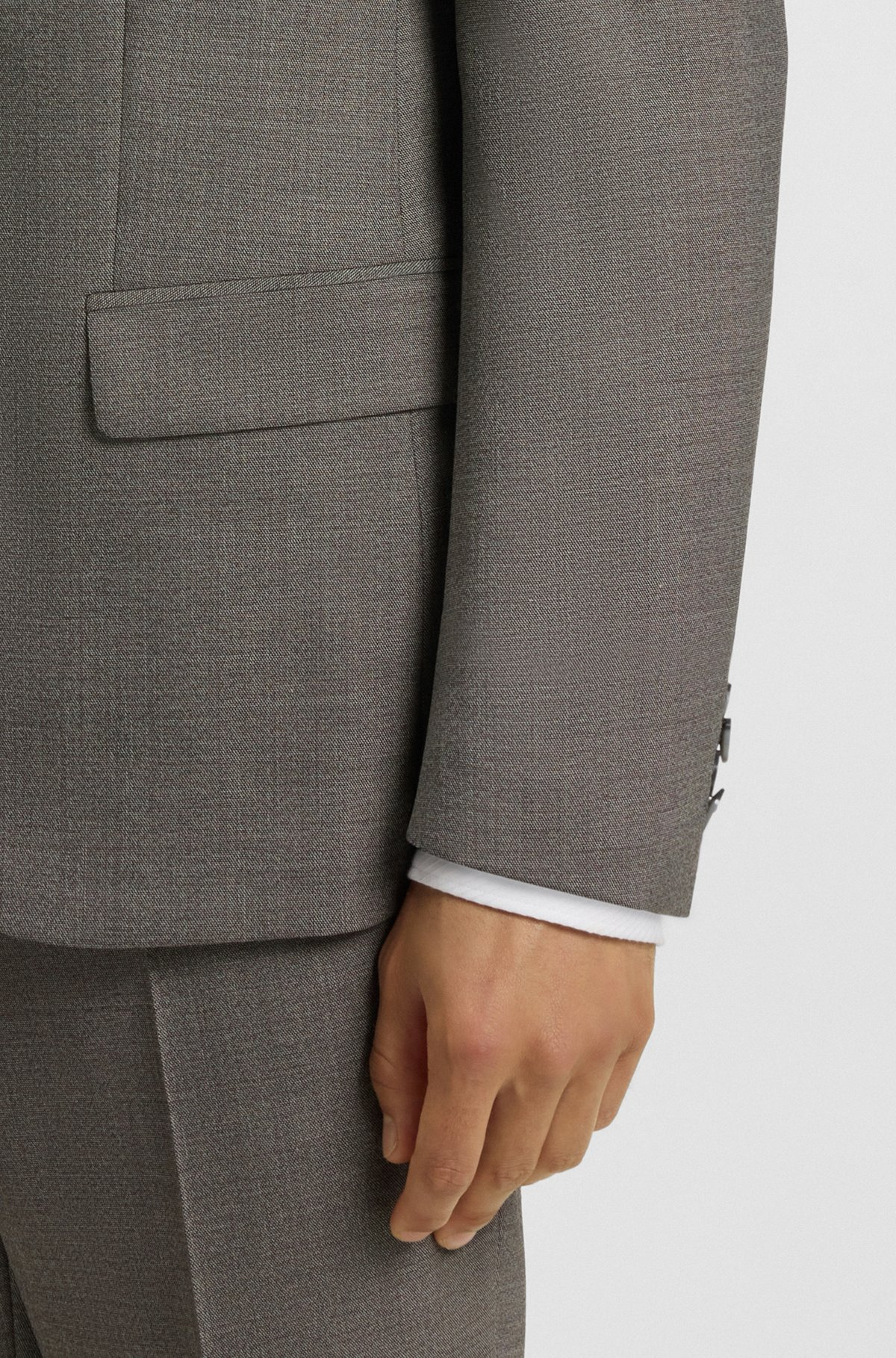 SLIM-FIT THREE-PIECE SUIT WITH SHARKSKIN WEAVE - 5