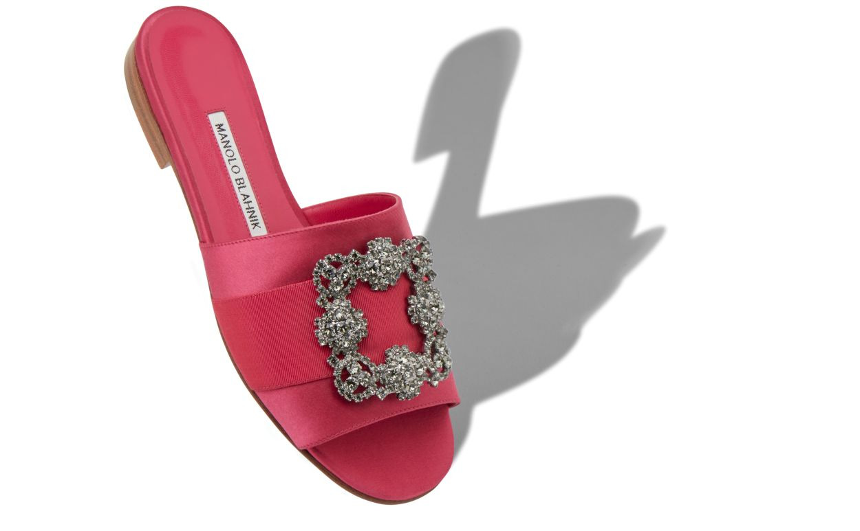 Pink Satin Jewel Buckled Flat Sandals - 2