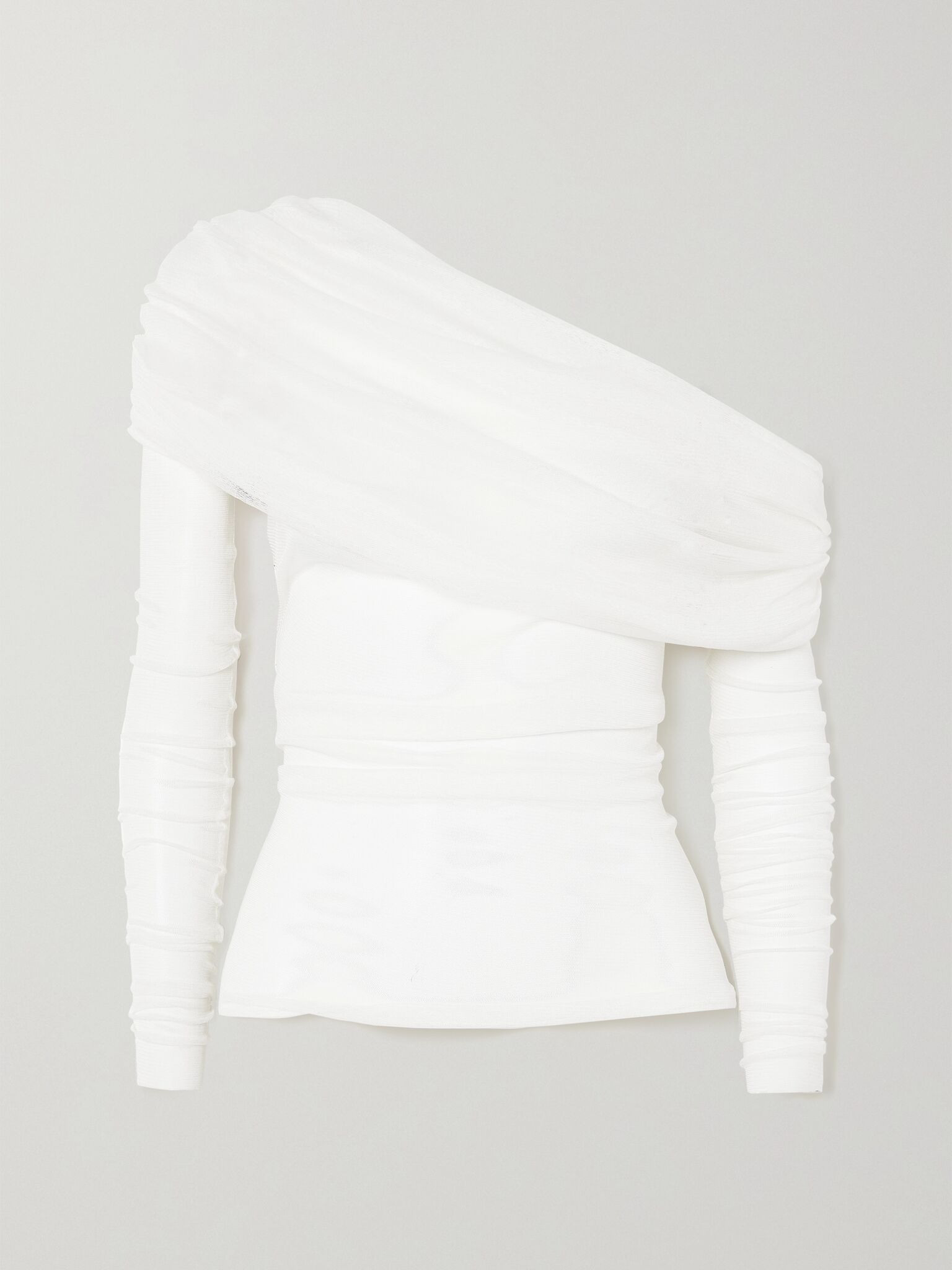 Off-the-shoulder gathered silk-tulle top White - 1