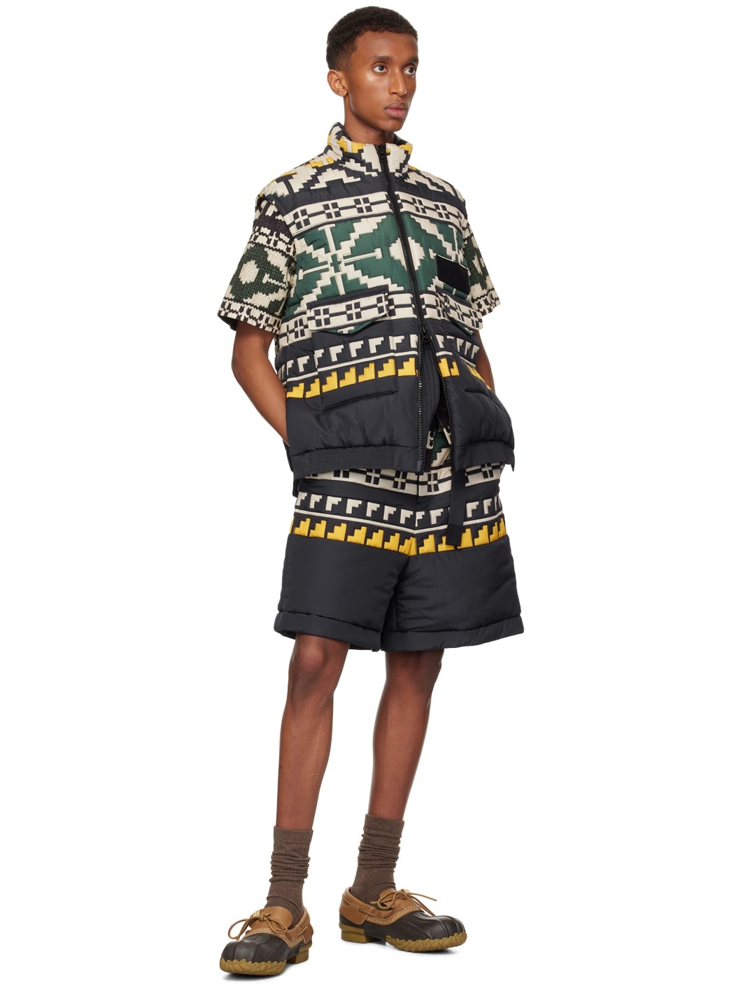 Black & Green Knit Pattern Quilted Vest - 5