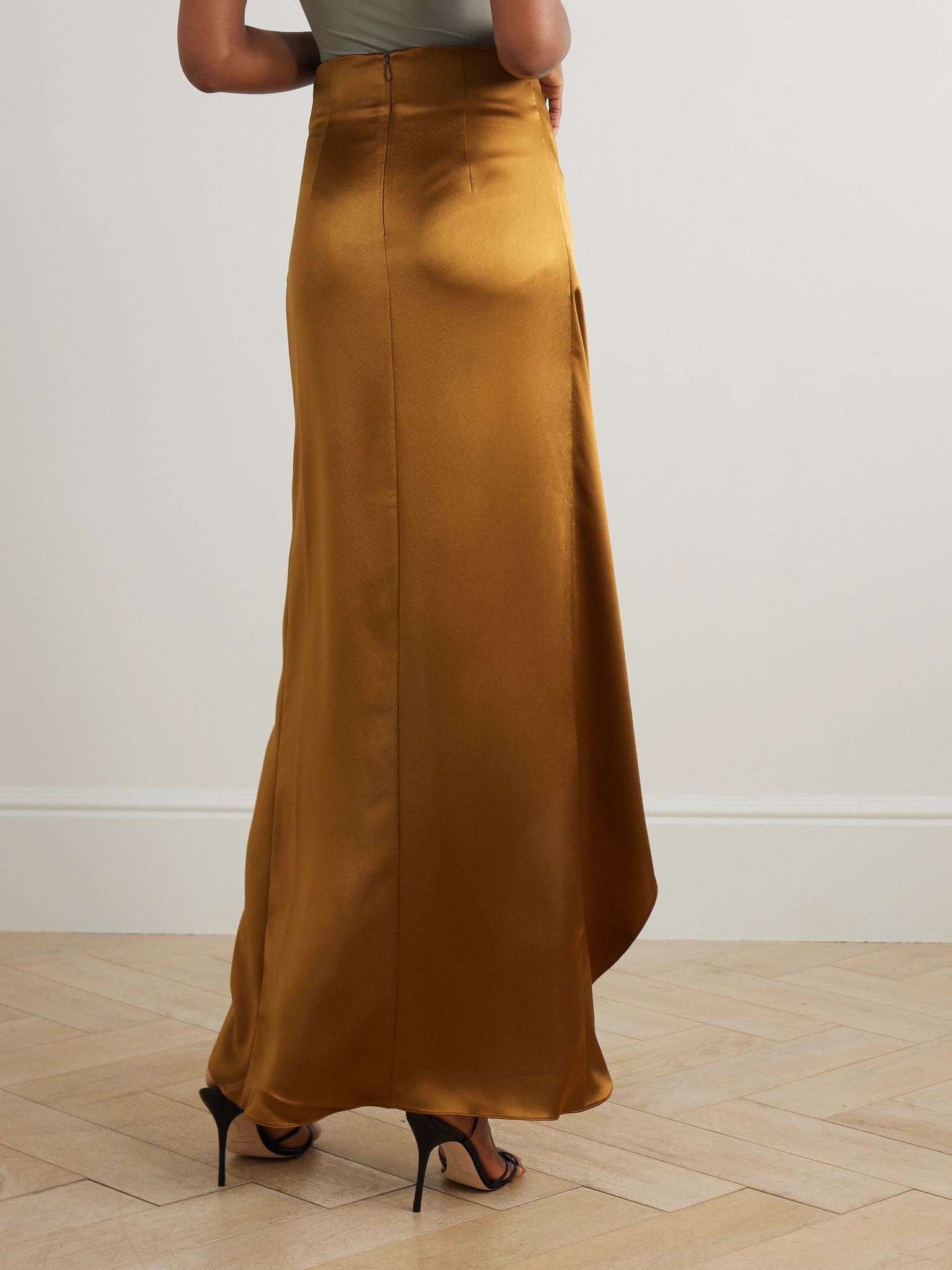 De Lovie asymmetric satin maxi skirt Light brown - 3