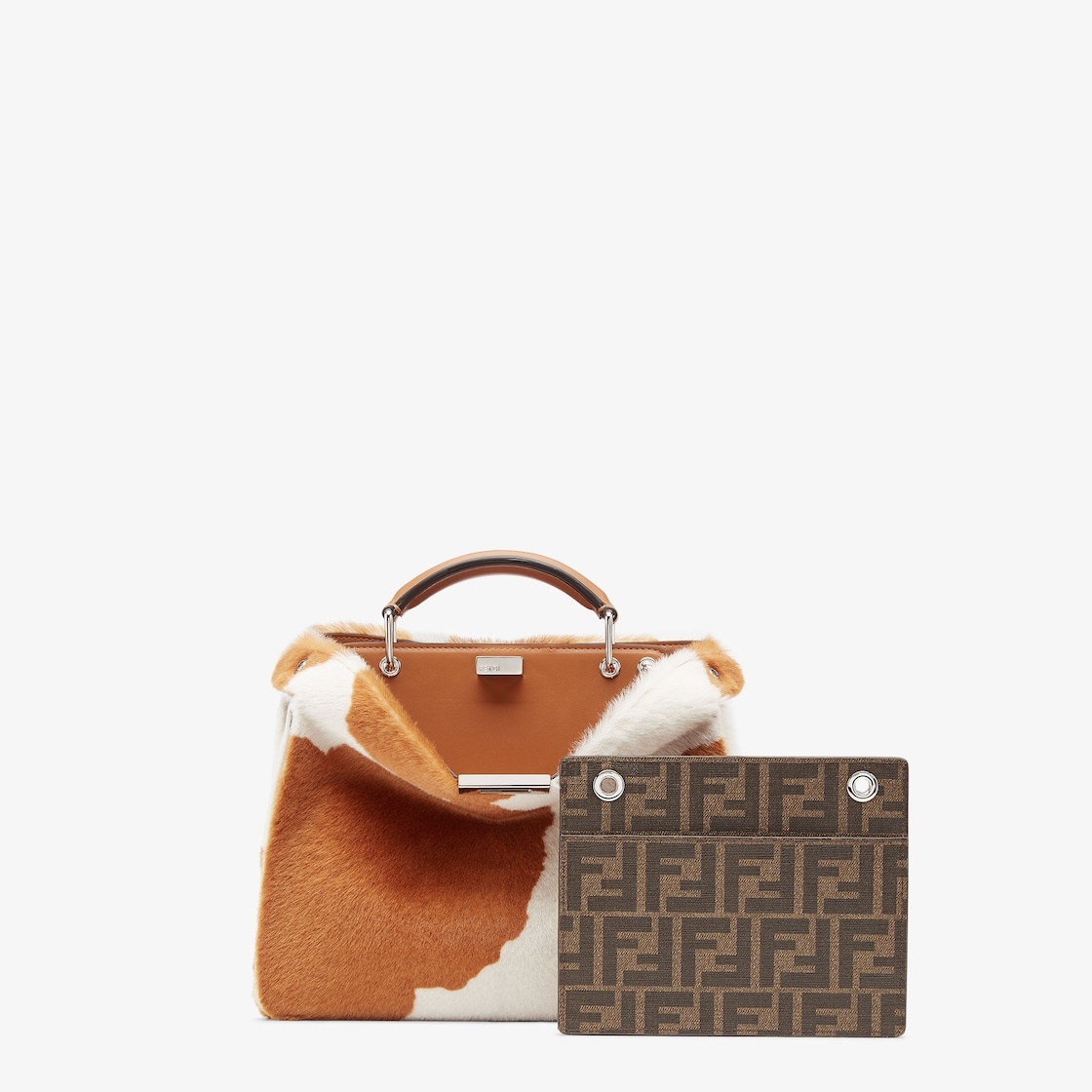 Small Peekaboo ISeeU bag made of sheepskin printed with brown and white cowhide motif. The interior  - 2