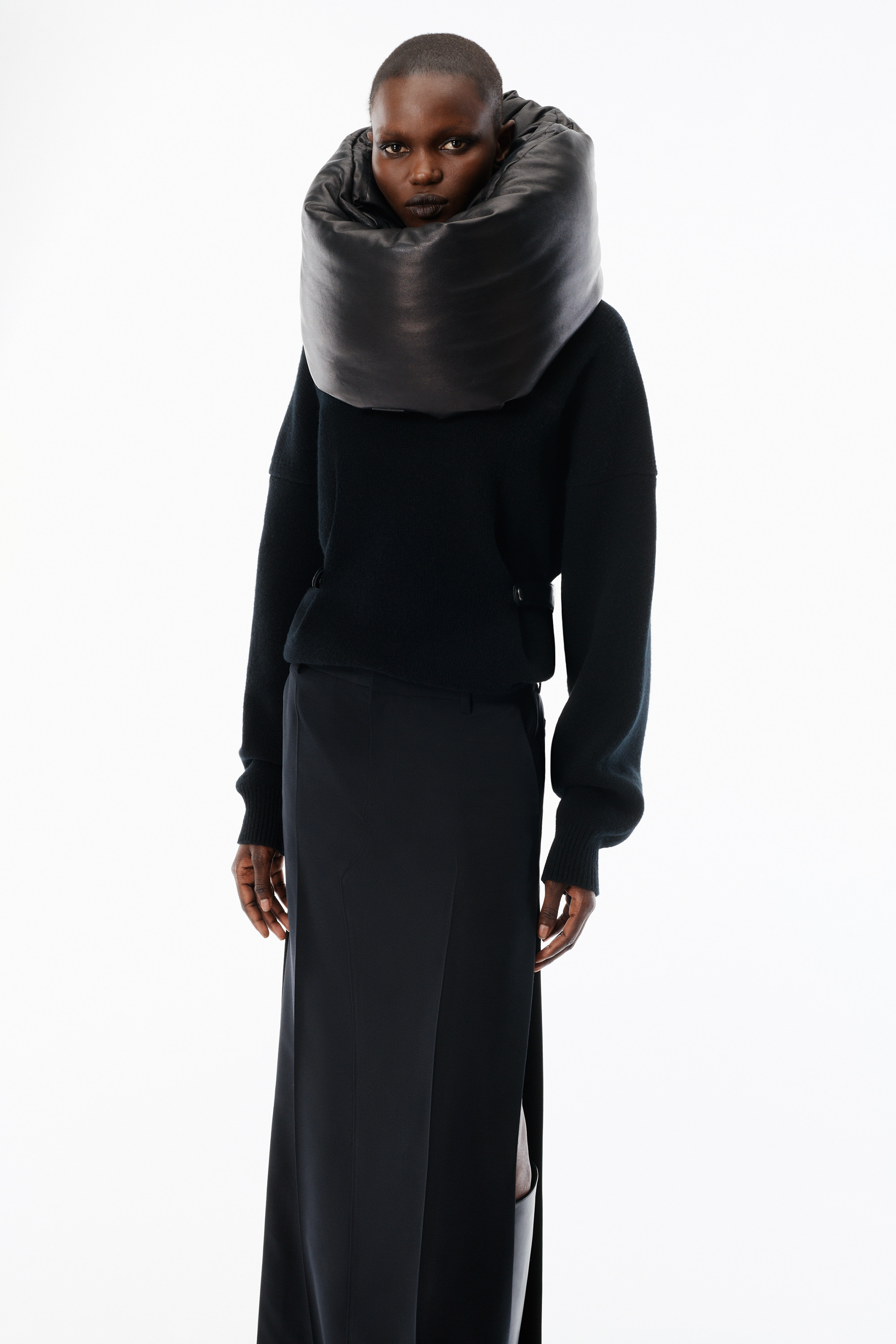 Black Wool Mohair Tailored Maxi Skirt - 3