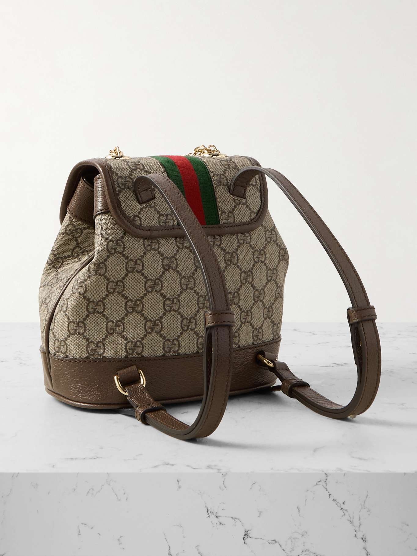 バッグ GUCCI CANVAS BACKPACK Bamboo Medium leather-trimmed canvas backpack in beige - Gucci