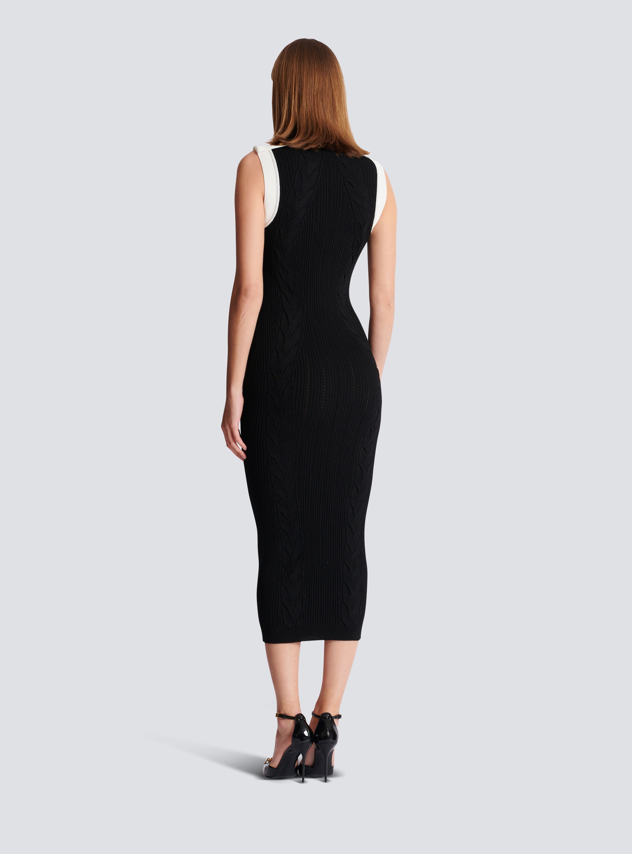Long two-tone cable-knit dress - 4