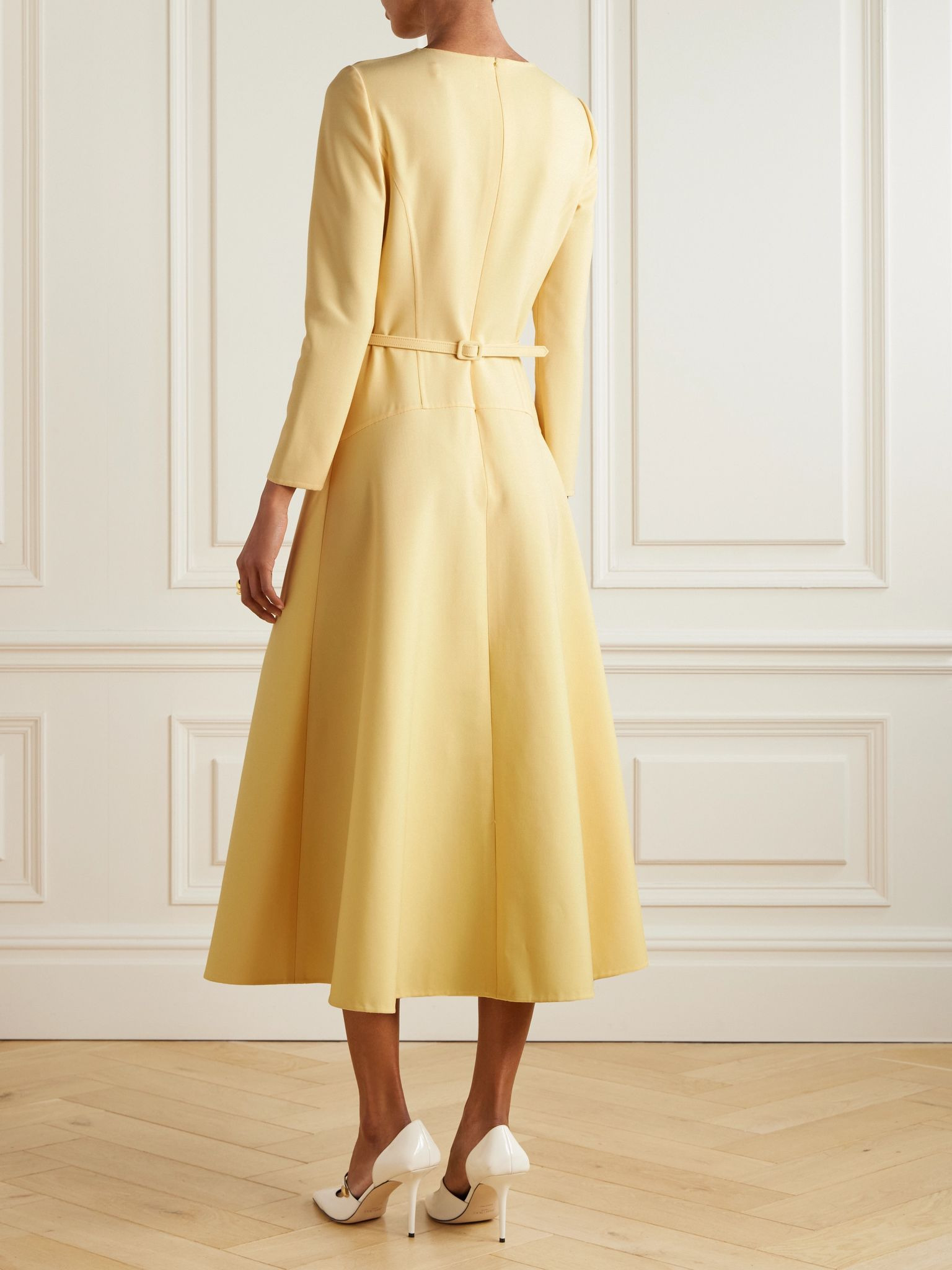 Belted wool-blend midi dress Yellow - 3