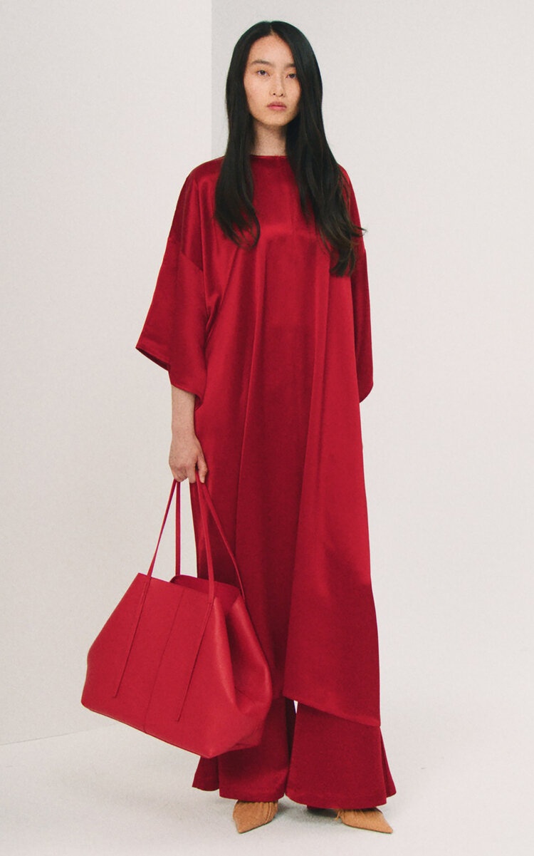 Cicine Oversized Satin Maxi Dress red - 2