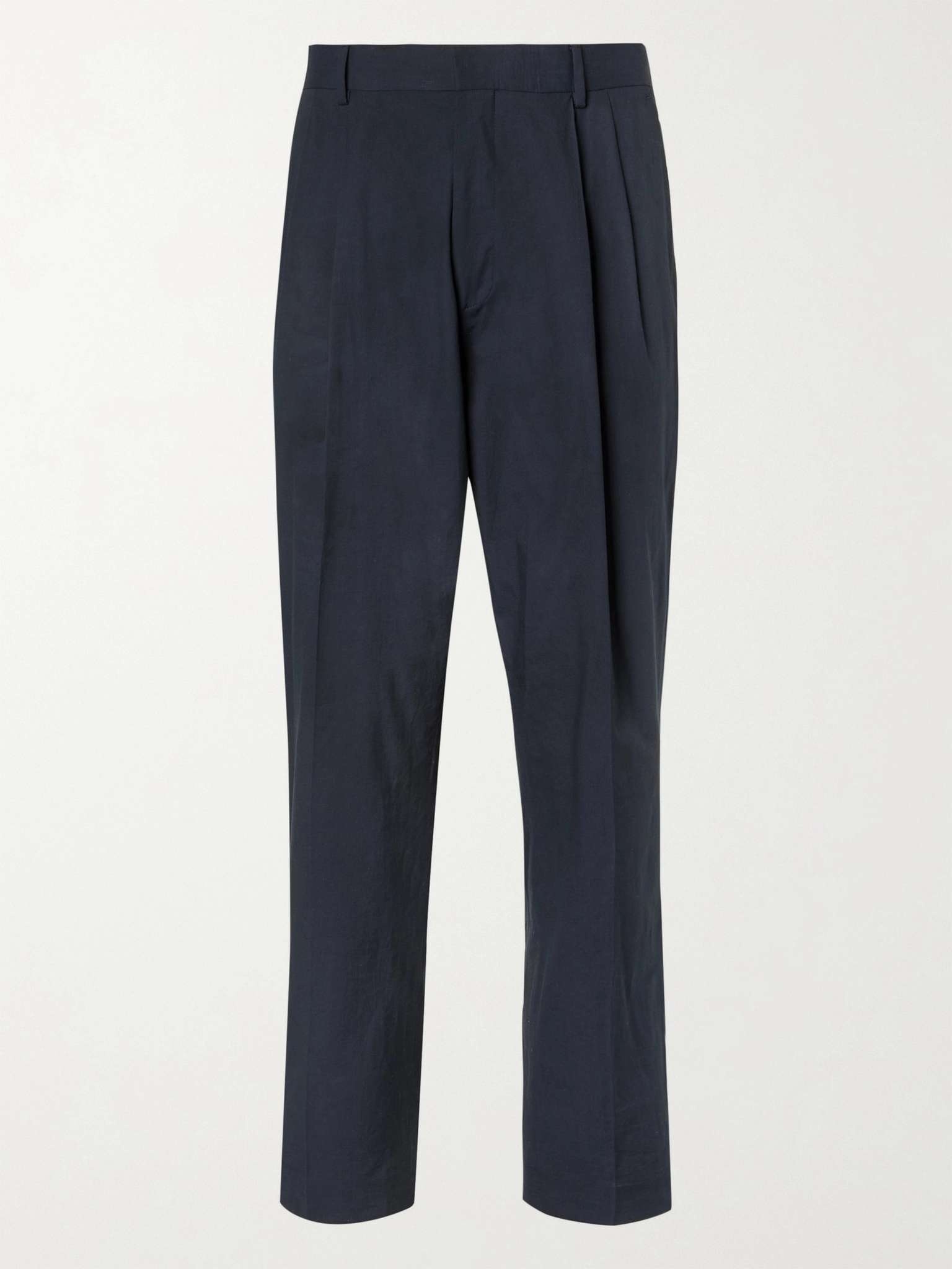 Tapered Pleated Cotton Suit Trousers - 1