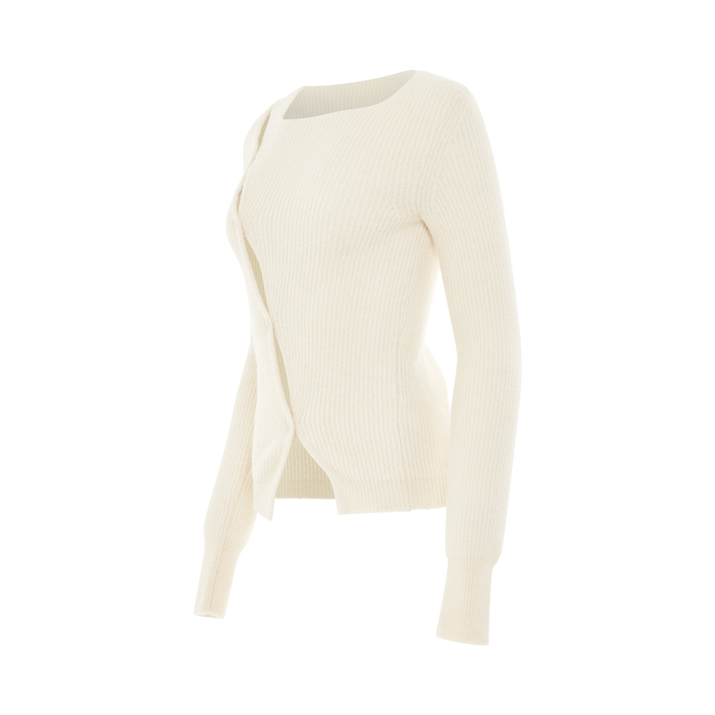 Pau Asymmetric Cardigan in Light Beige - 2