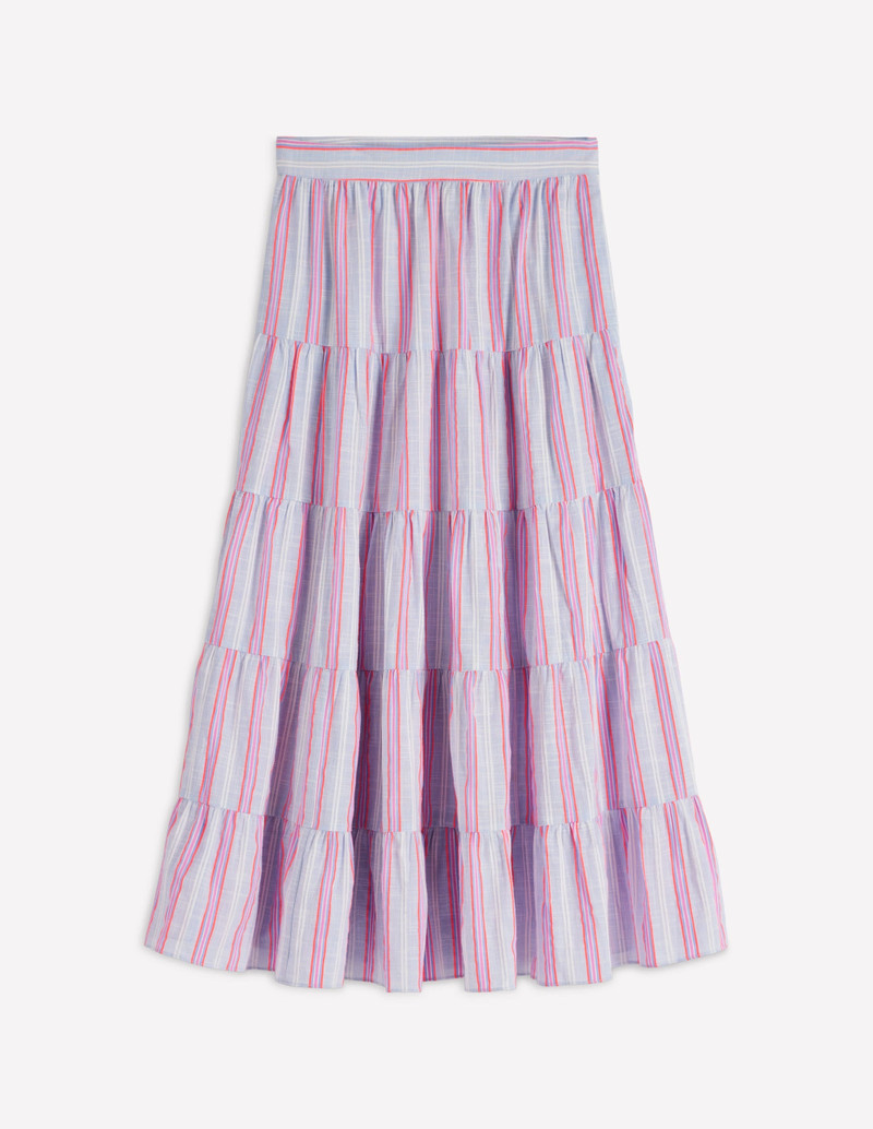 Tiered Poplin Midi Skirt-Metallic Stripe 1