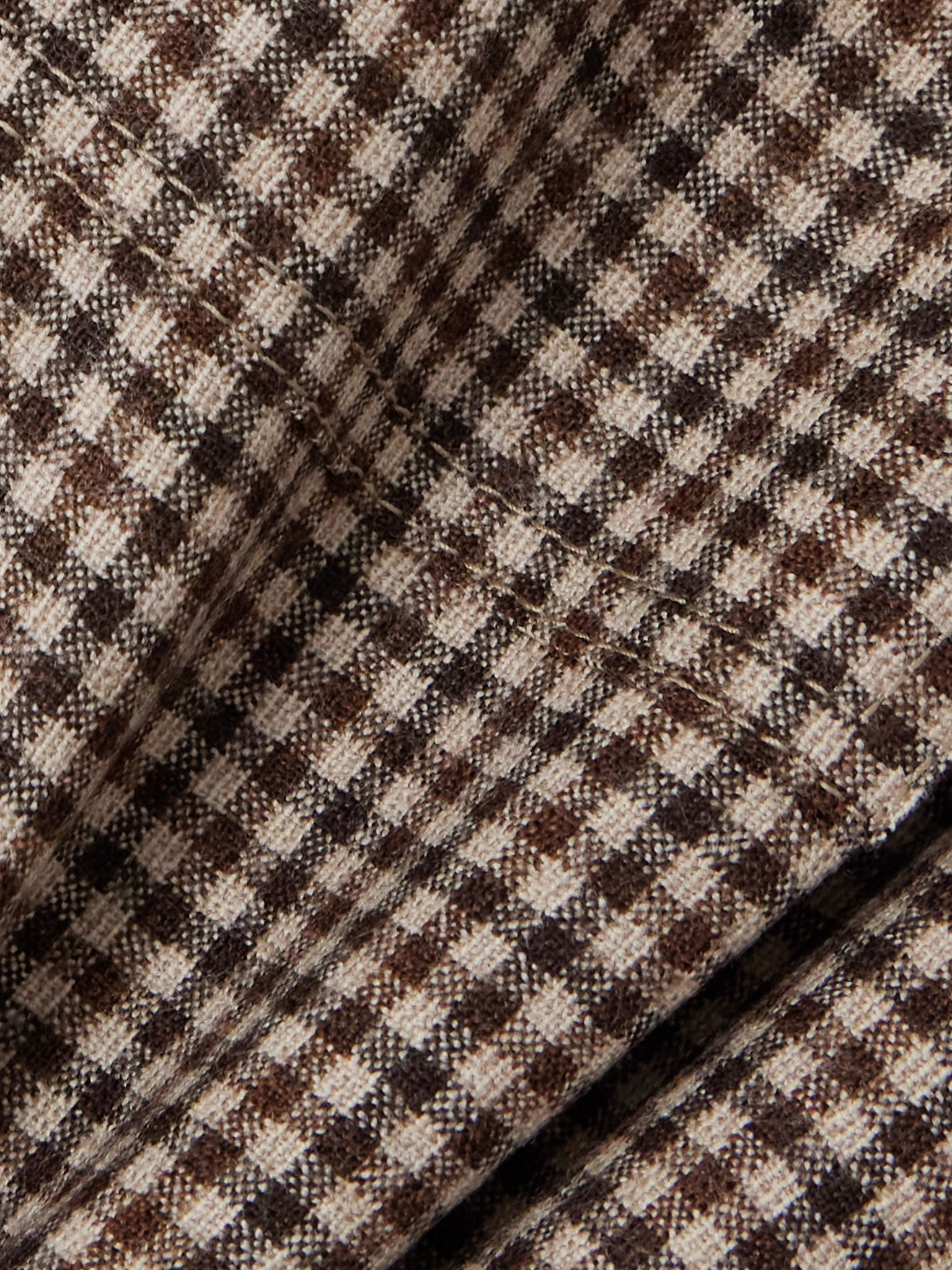 Belted bead-embellished checked wool shirt Beige - 4