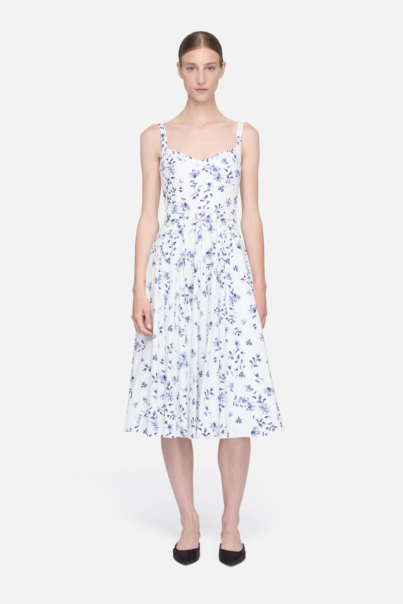 EMILIA WICKSTEAD Elita Dress in Blue Scattered Daisies on White Cotton outlook