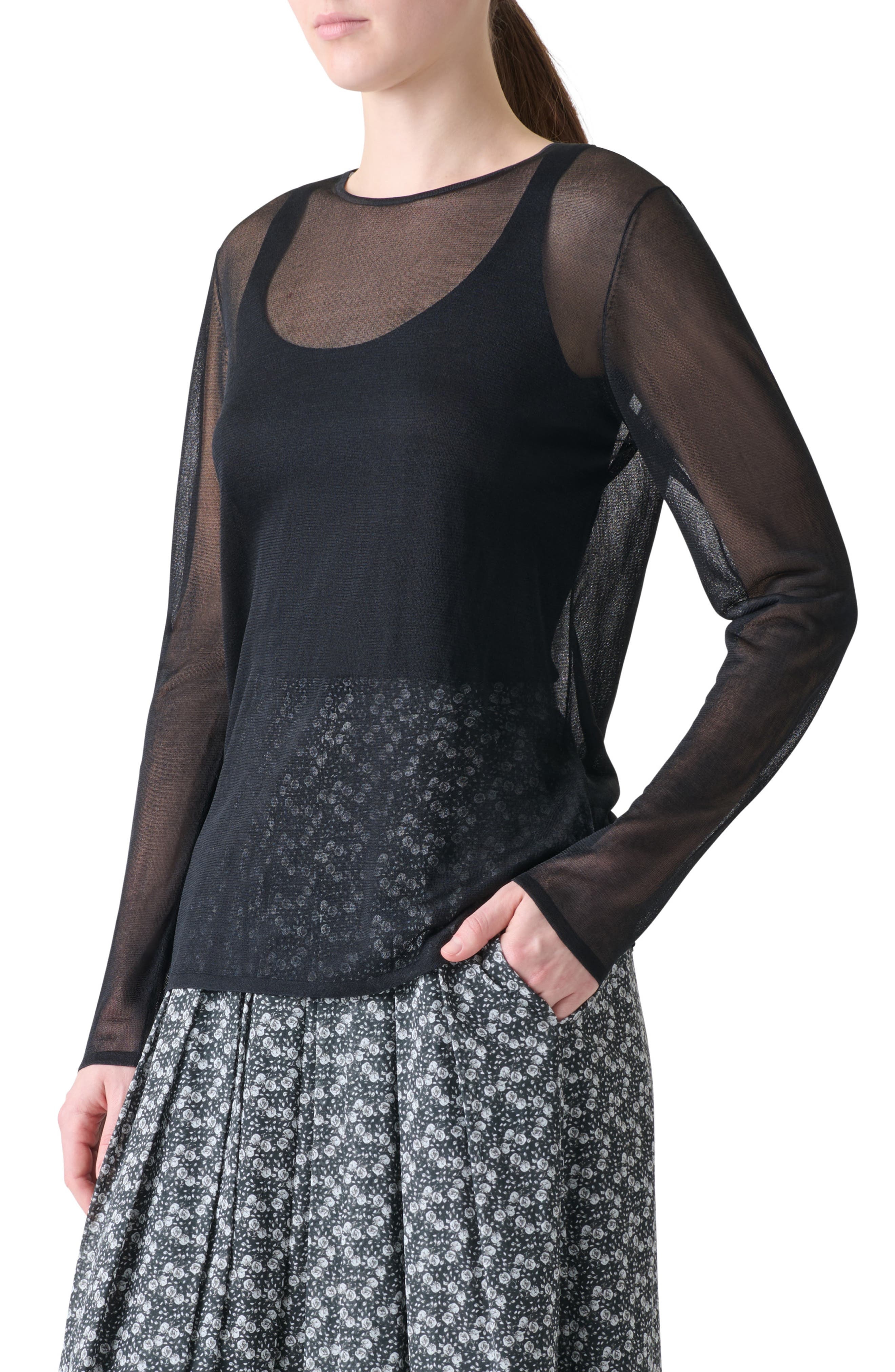 Akris Sheer Overlay Silk Sweater Tank in Black at Nordstrom - 3