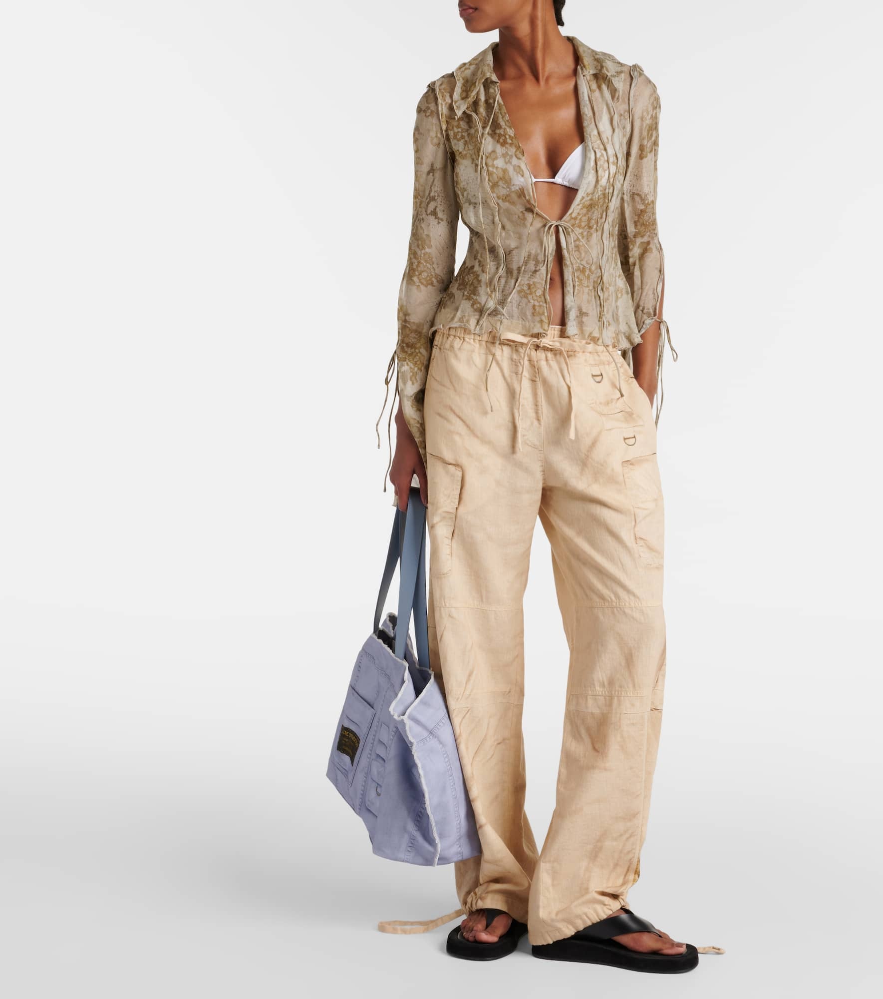 Trompe l'œil linen and cotton cargo pants - 2