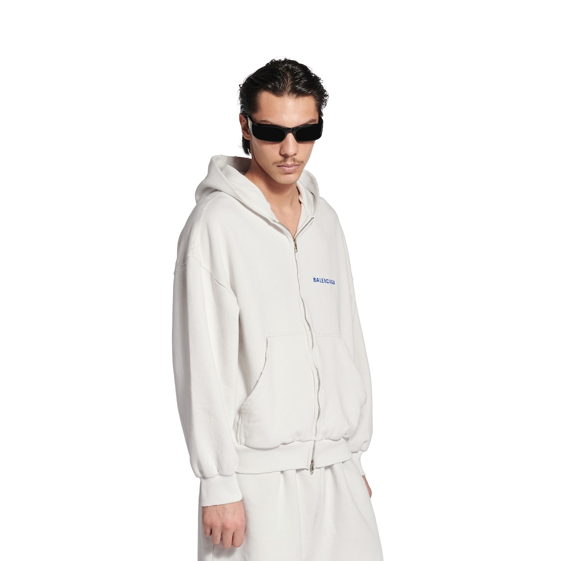 Balenciaga Back Zip-up Hoodie Regular Fit in Dirty White/blue - 6
