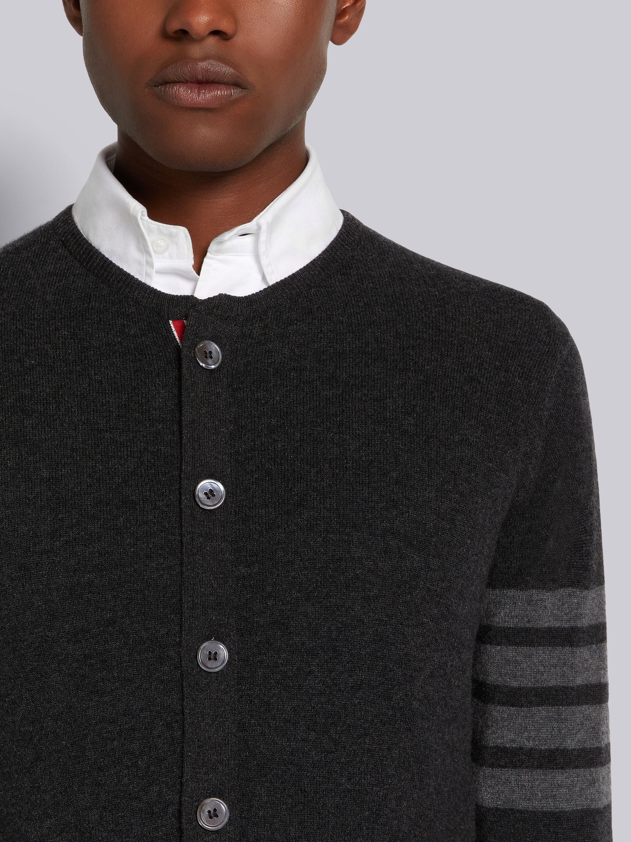 Dark Grey Cashmere 4-Bar Classic Crew Neck Cardigan - 5