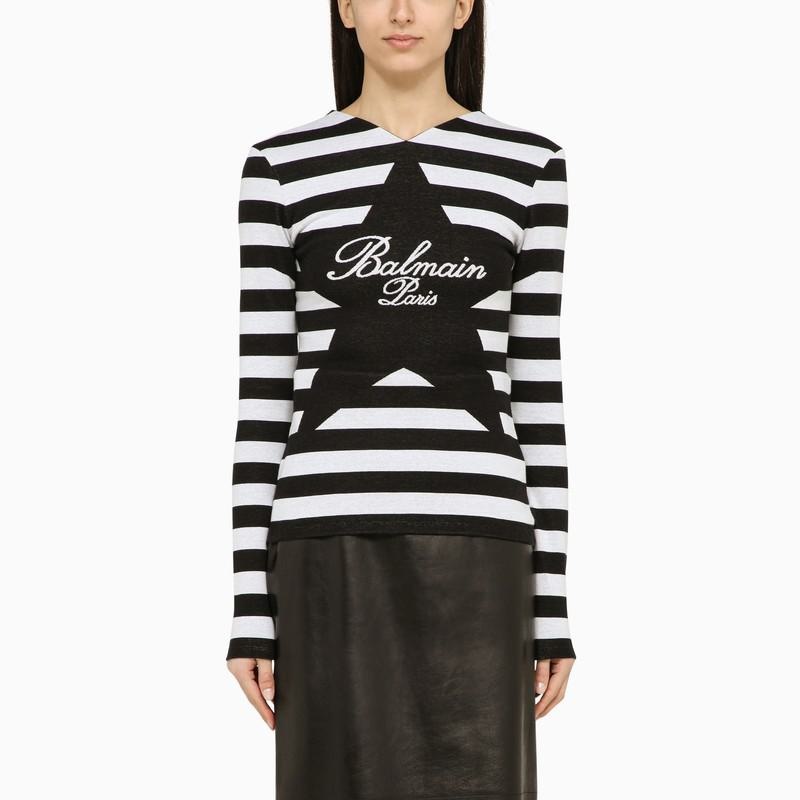 BALMAIN AND WHITE STRIPED SHIRT WITH LOGO - 2