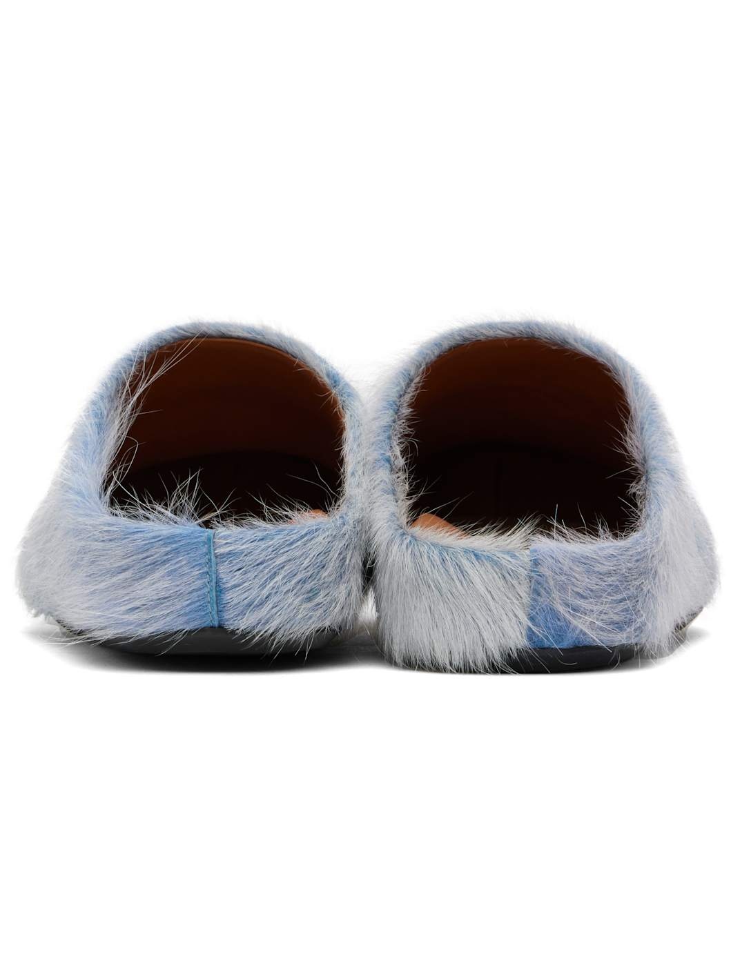 Blue & White Long Hair Calfskin Fussbett Sabot Loafers - 2