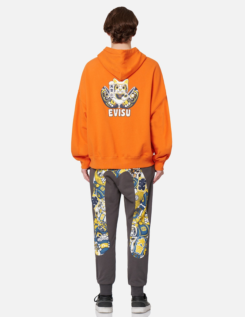 ZIP-UP DARUMA AND FORTUNE CAT PRINT HOODED SWEATSHIRT 5