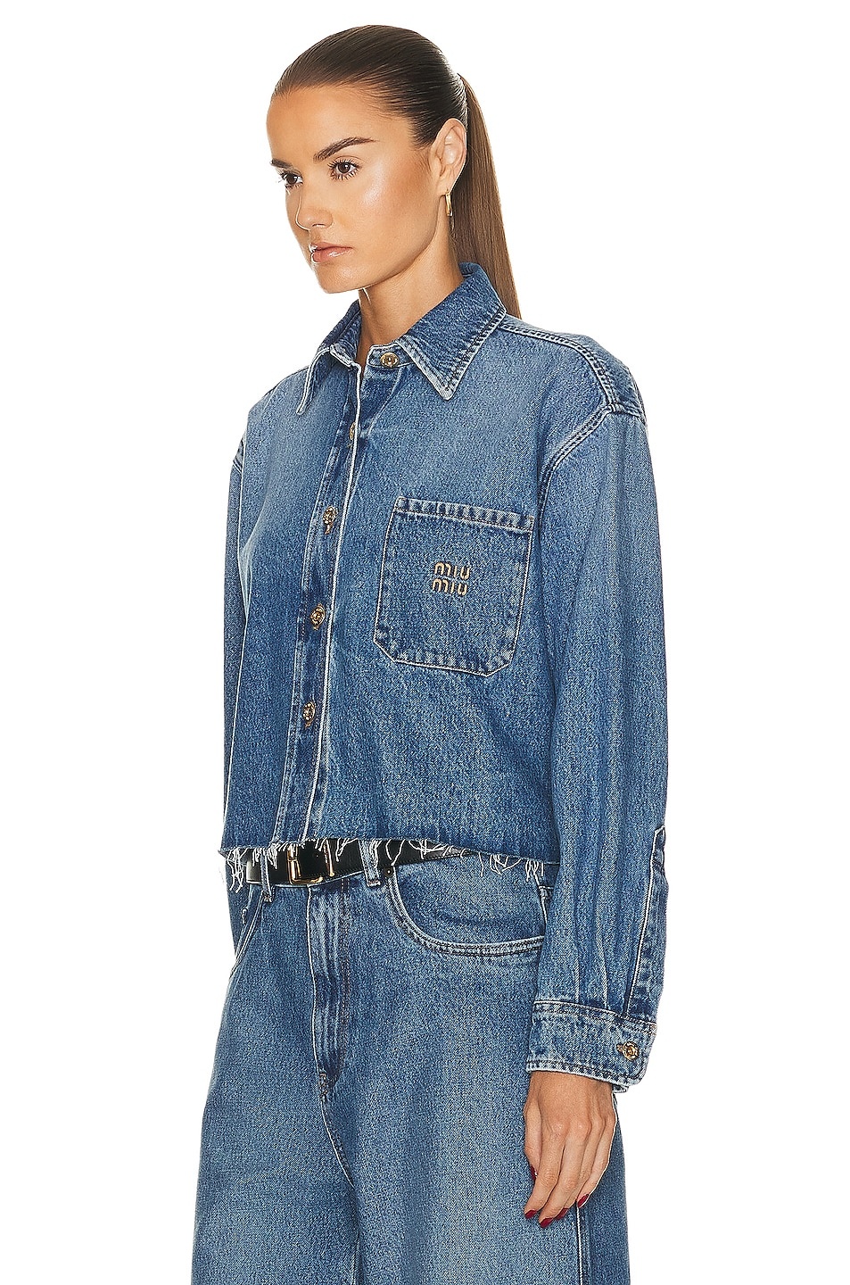 Miu Miu Denim Long Sleeve Button Up | forward | REVERSIBLE