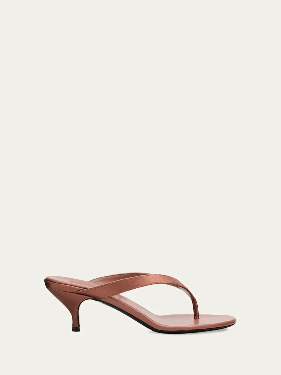 Satin Kitten-Heel Thong Sandals - 1