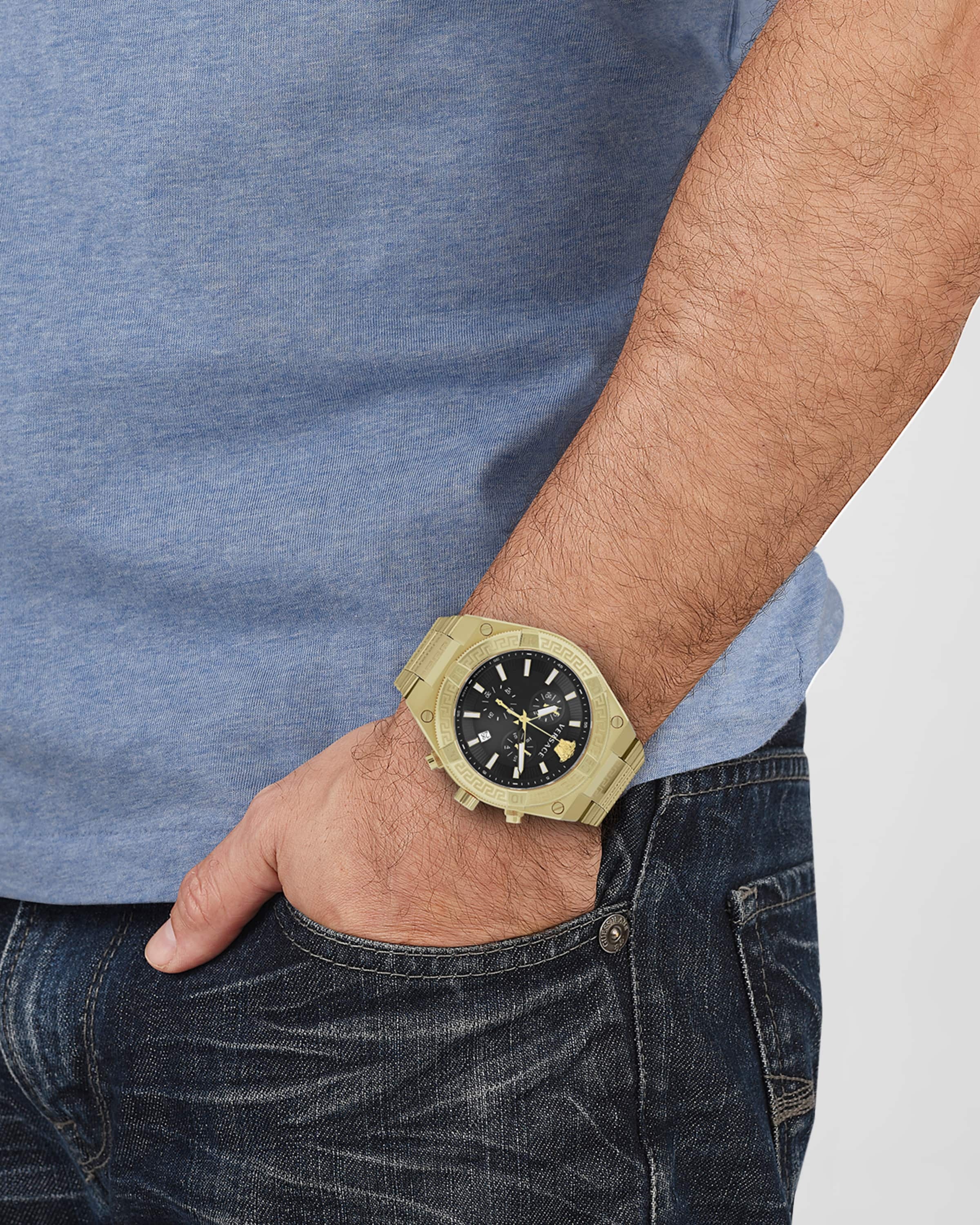 Men's V-Sporty Greca IP Yellow Gold Bracelet Watch, 46mm - 4