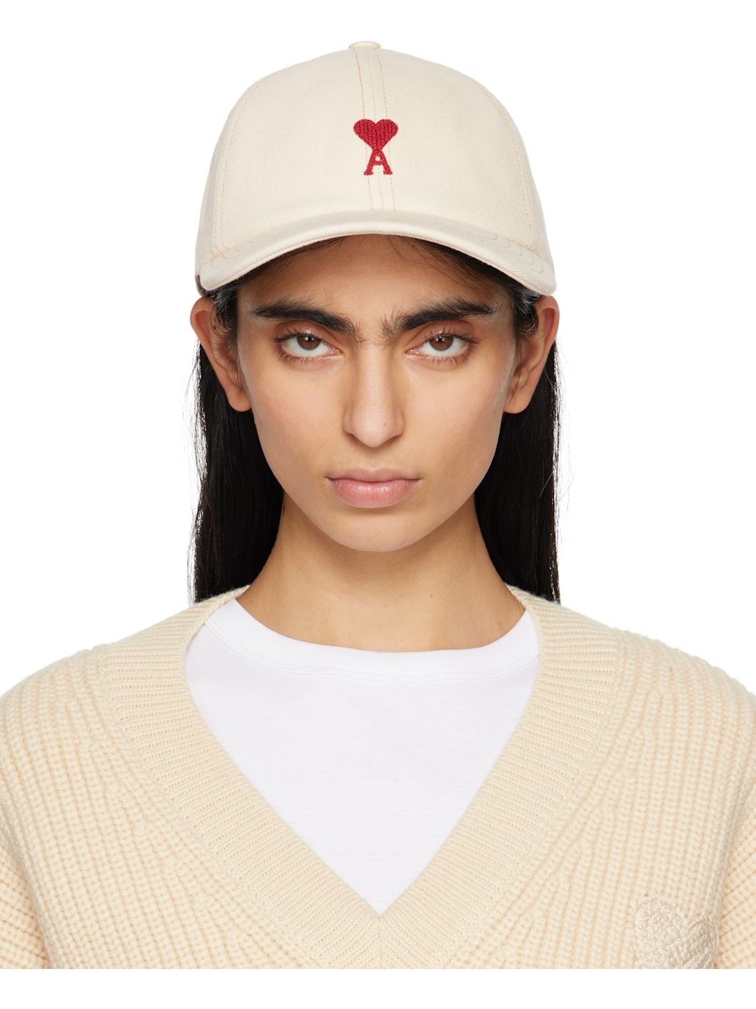 Off-White Cotton Ami de Coeur Embroidery Cap - 1