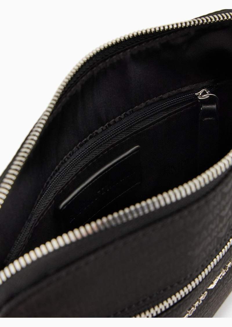 Flat shoulder bag in nylon with all-over jacquard logo lettering 4