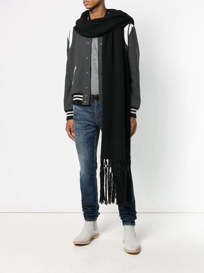 SAINT LAURENT logo patch fringed scarf outlook