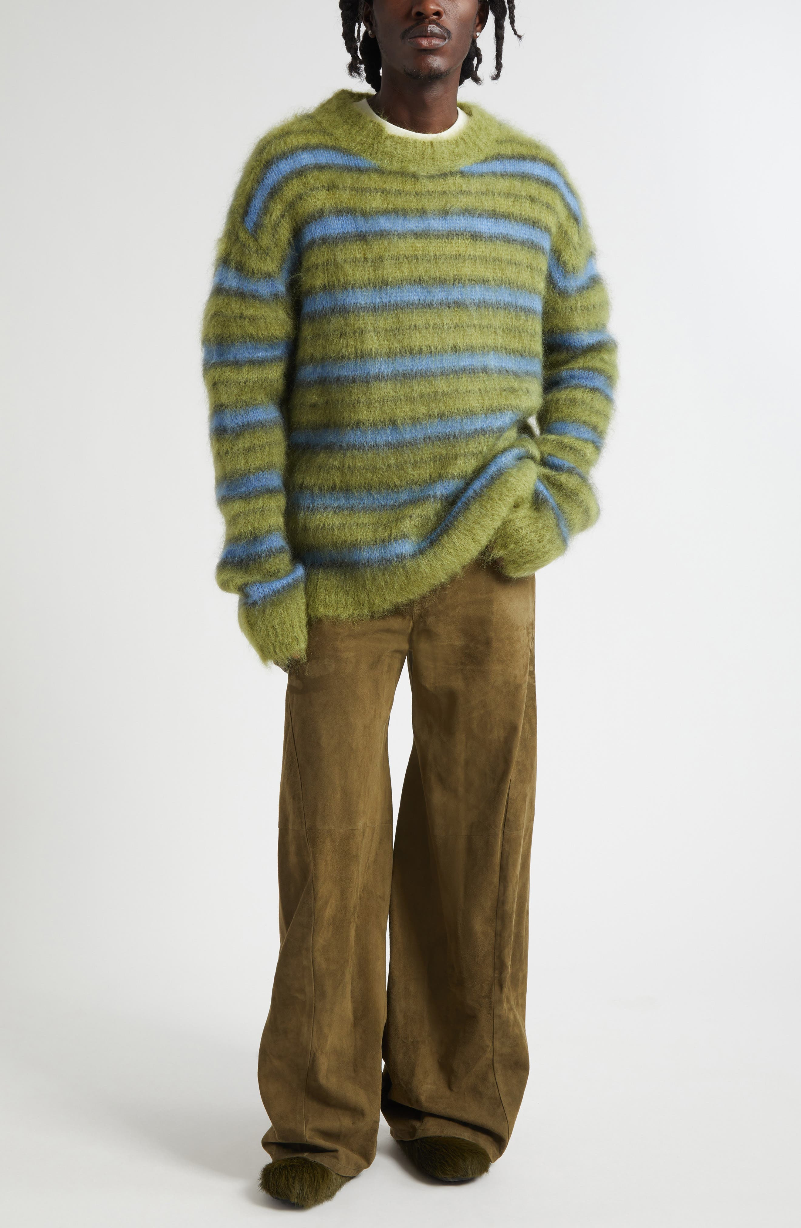 Marni Stripe Mohair Blend Crewneck Sweater in Green at Nordstrom - 2
