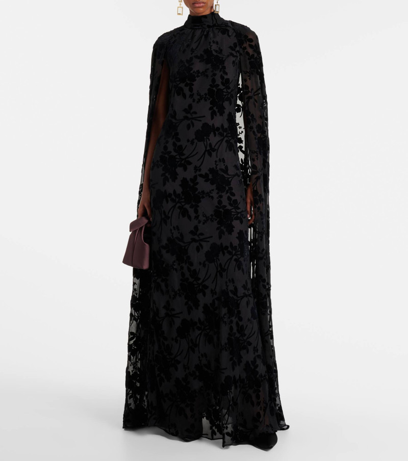 RODARTE Caped floral velvet devoré gown outlook