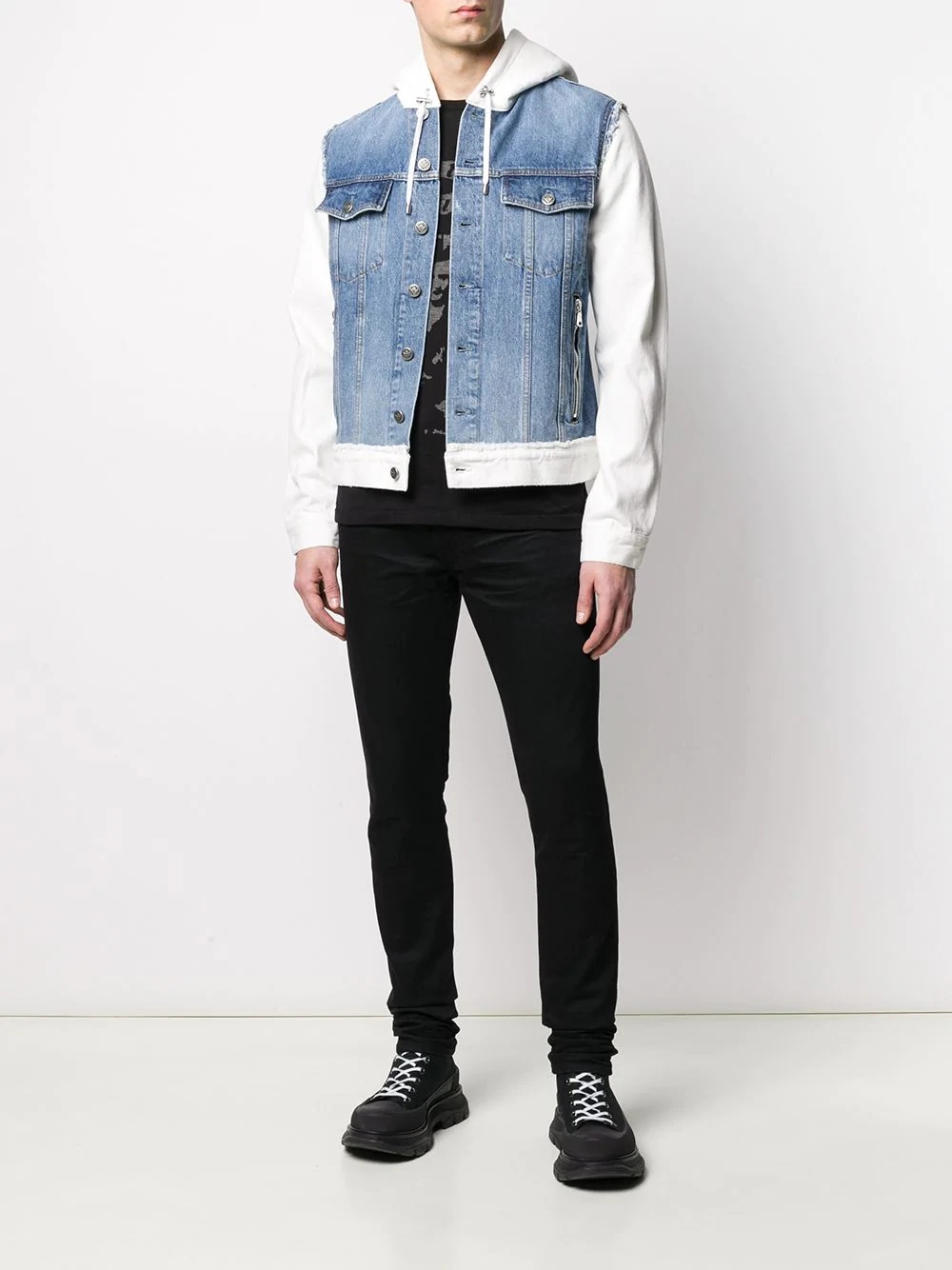 hooded two-tone denim jacket - 2