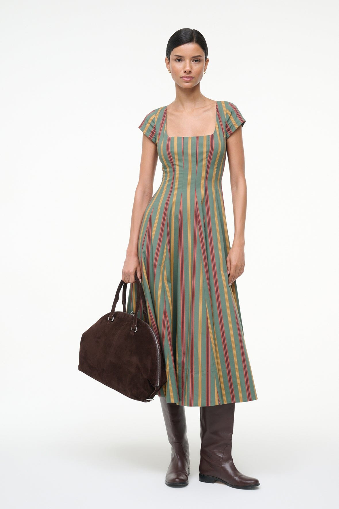 STAUD SHORT SLEEVE WELLS DRESS TRAILBLAZER STRIPE - 6