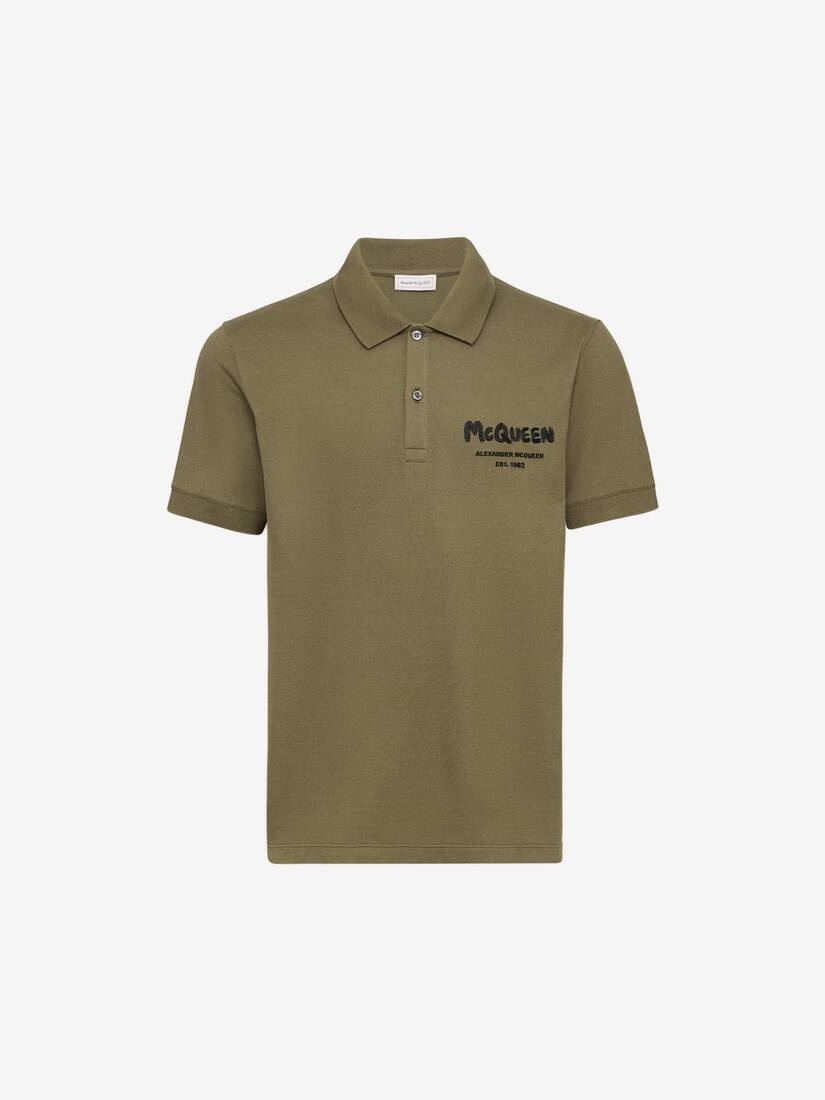 Men's McQueen Graffiti Polo Shirt in Deep Khaki - 1