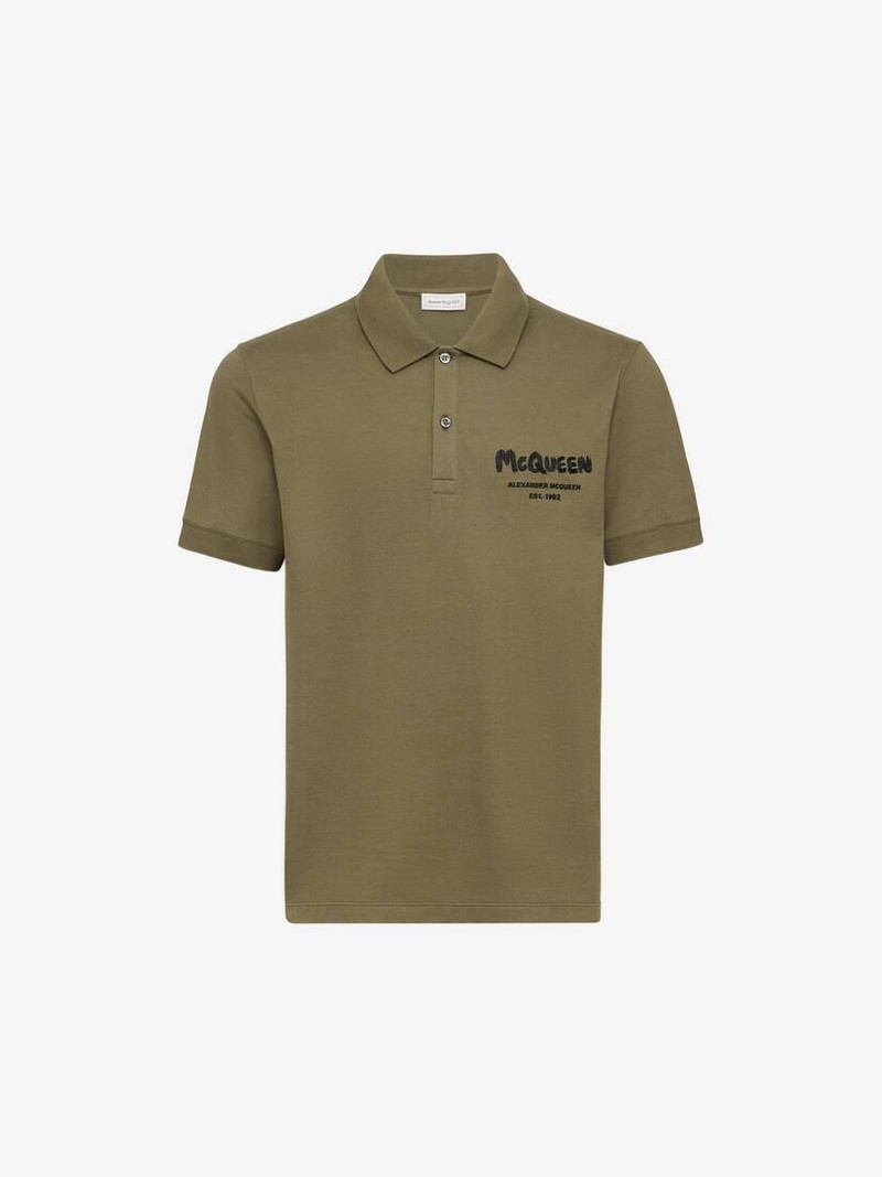 Men's McQueen Graffiti Polo Shirt in Deep Khaki 1