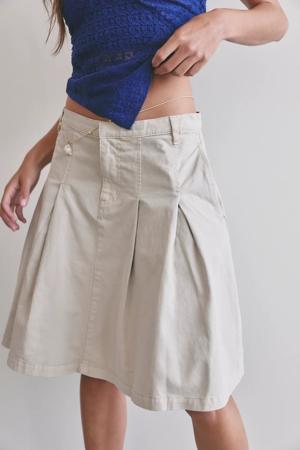 Chino Pleated Midi Skirt - 1