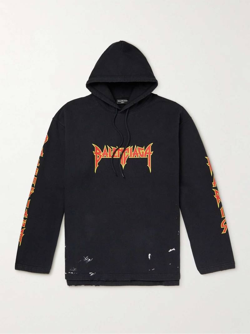 Logo-Print Distressed Cotton-Jersey Hoodie - 1