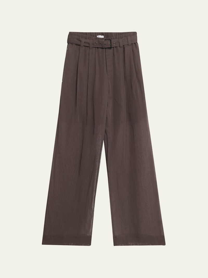 Sheer Cotton Voile Wide-Leg Pants With Belt 1