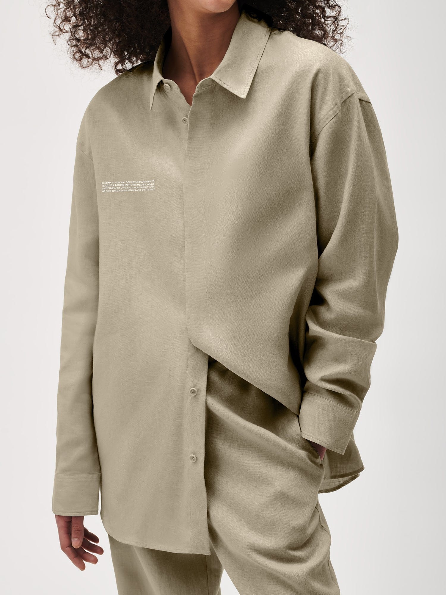 Womens DNA Linen Collared Long Sleeve Shirt - Cliff Beige - 3