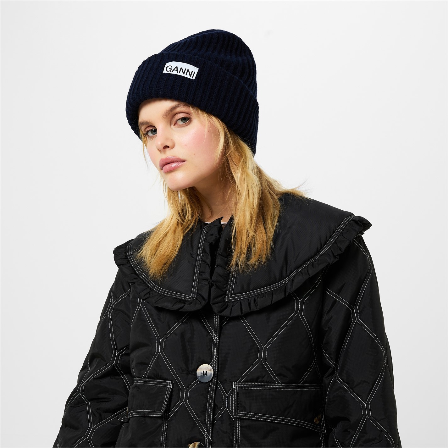 GANNI ♡ RIB KNIT BEANIE Pink Oversized Wool Rib Knit Beanie by GANNI on Sale