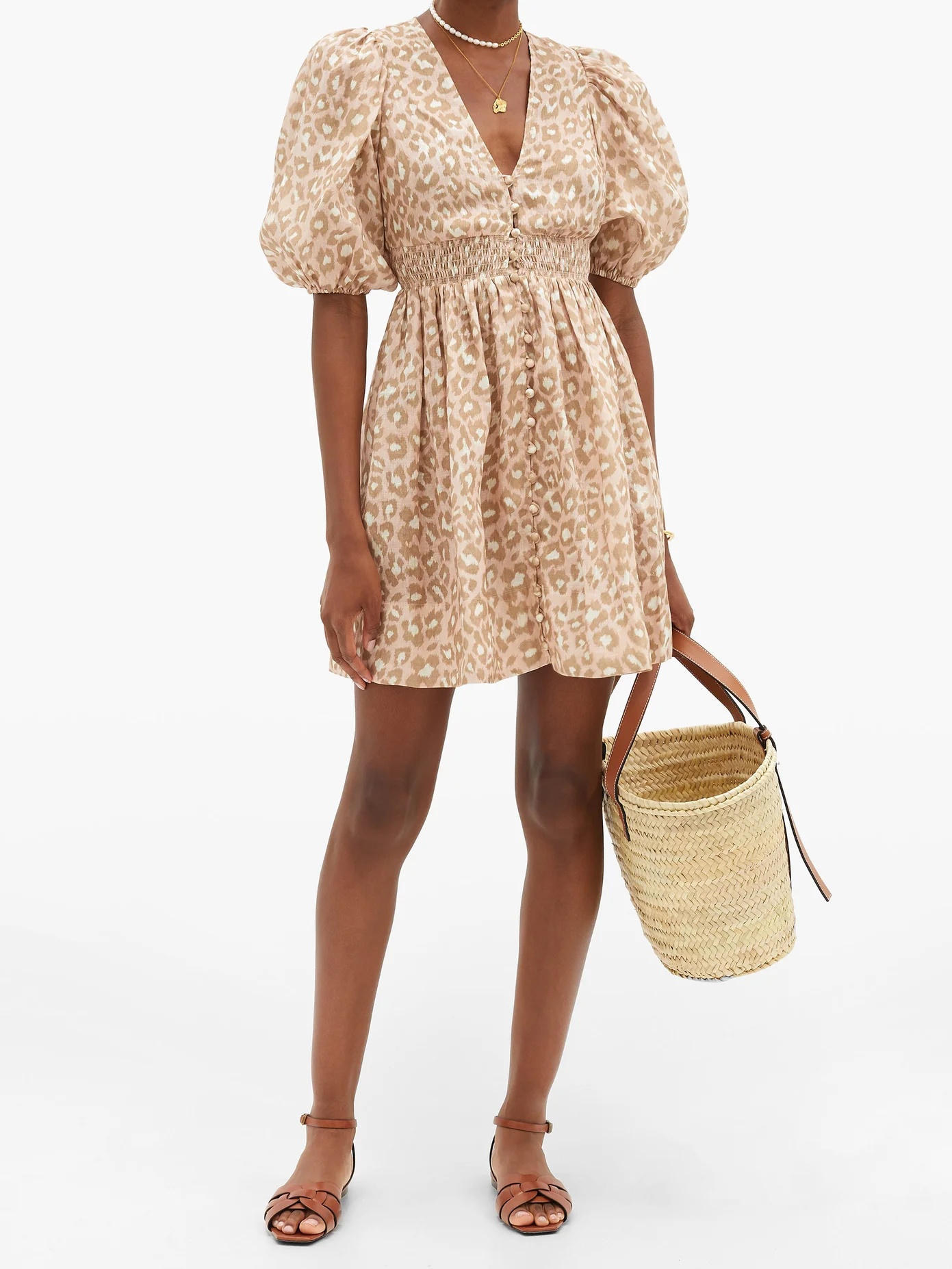 Carnaby puffed-sleeve leopard-print linen dress - 2